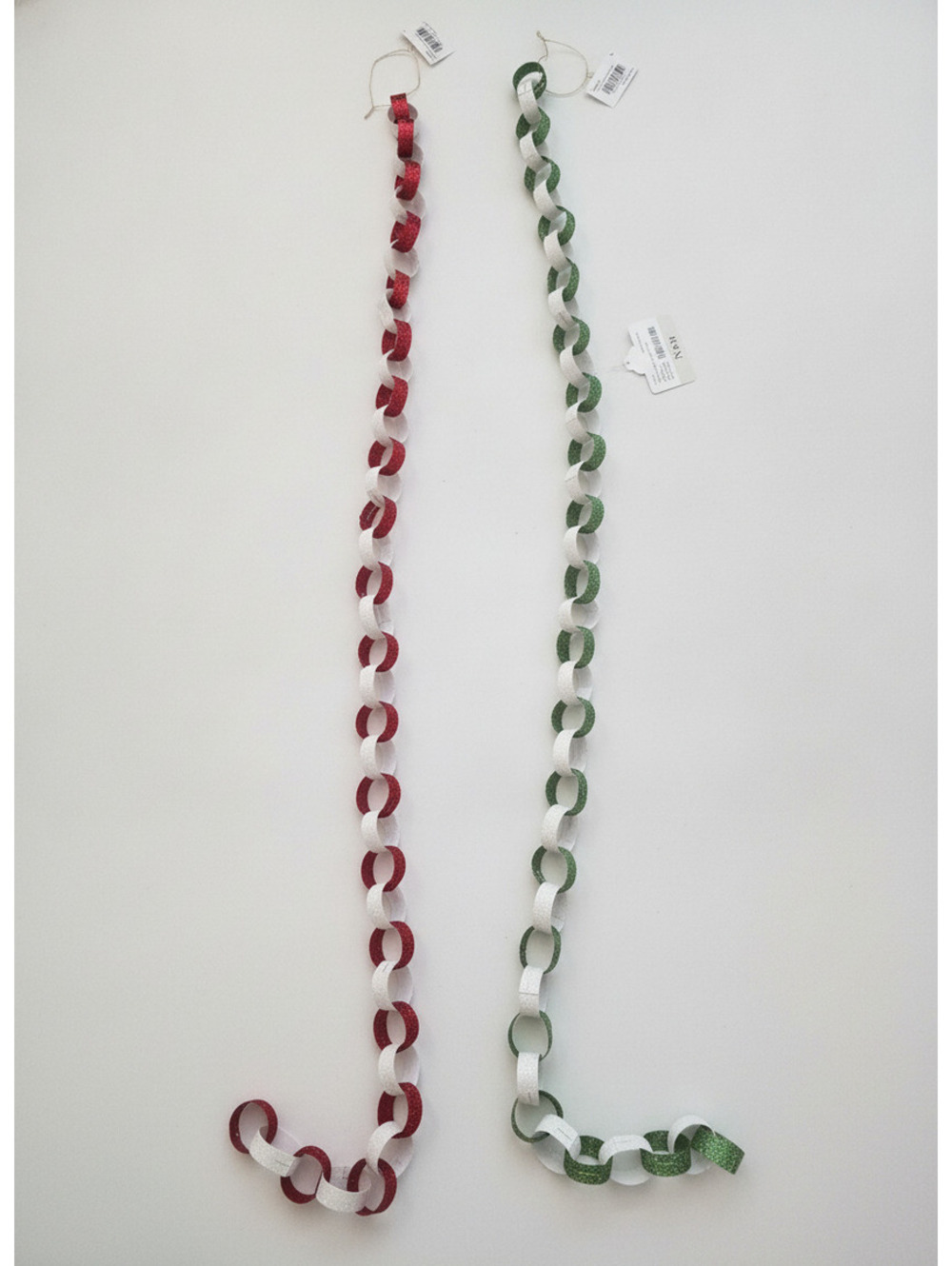Set of Two Decorative Paper Chain Garlands in Red, White, and Green